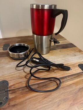 Red Travel Car Mug with Power Cord - Portable Heated Cup